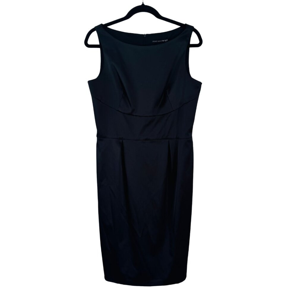 Madison Leigh Black Sleeveless Sheath Dress Bateau Neck Tailored Pencil Size 10 - Picture 3 of 6